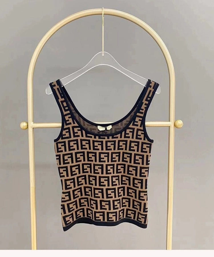 【Tops】ジャカードニットタンクトップ W9907