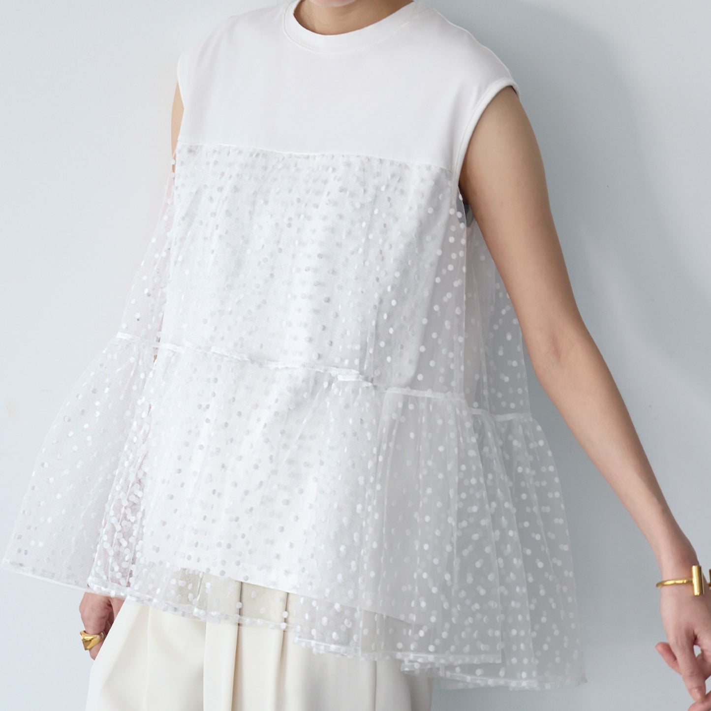 【Tops】スプライスメッシュTシャツ T01672