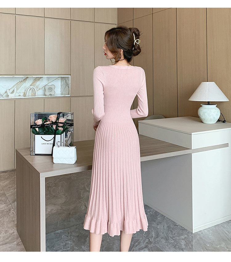 【Dress】Vネックニットワンピース W9614
