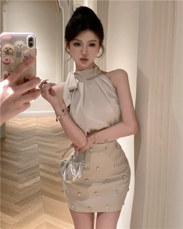 【Set】リボン付きトップス+スカートセット T01393