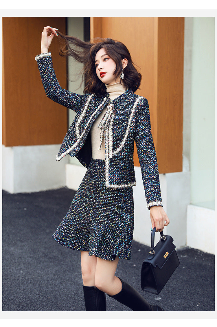 【Set】ツイード2点セット ジャケット + スカート W9528