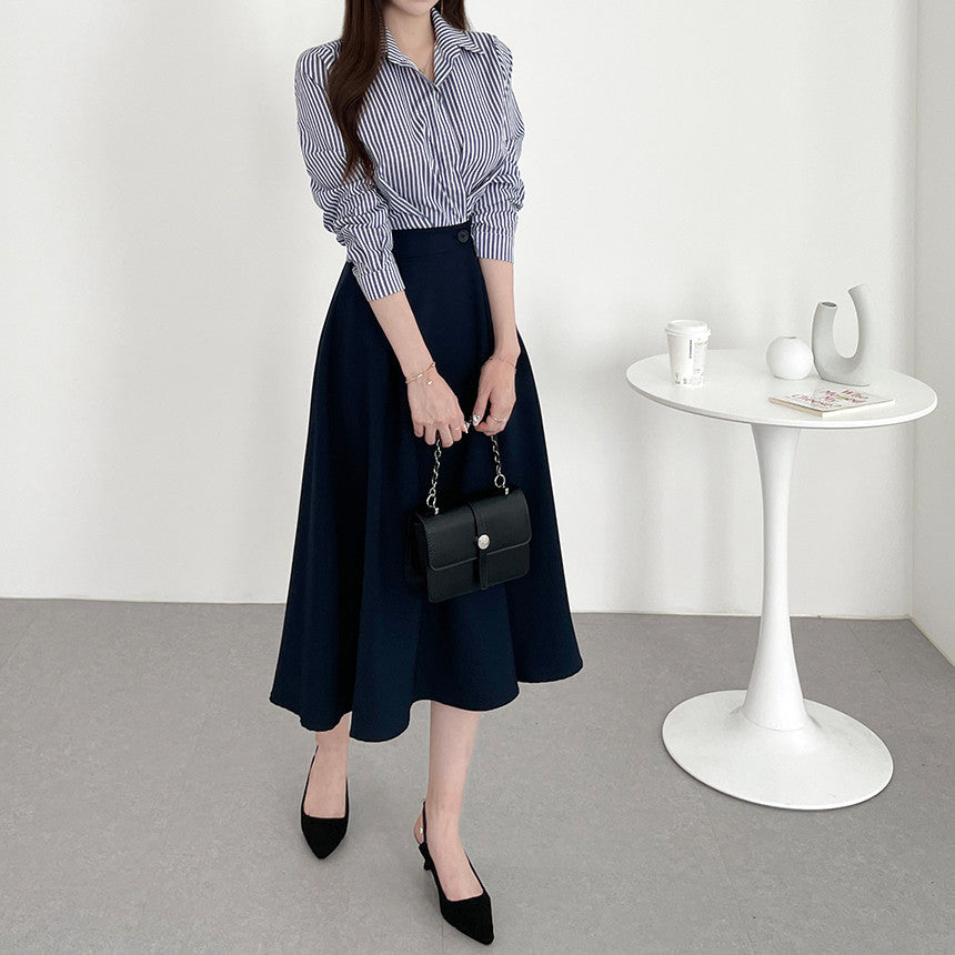 【Dress】フェイクレイヤード通勤シャツワンピース Z6792