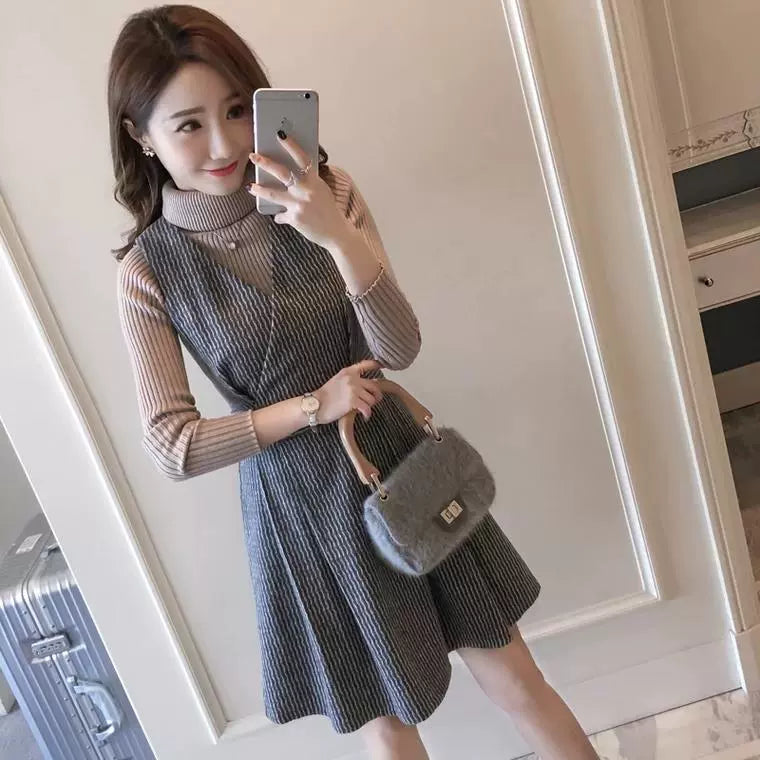 【Set】ニット+ワンピース 通勤2点セット W8209