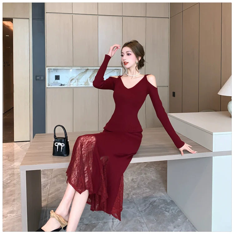 【Dress】新入荷~肩見せニットワンピース W9681