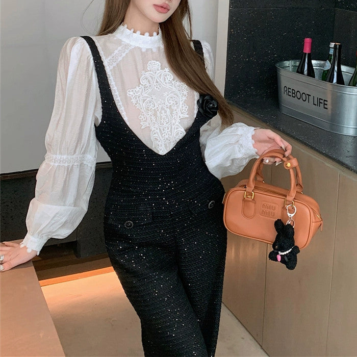 【Set】2点セット ブラウス + サロペット W11310