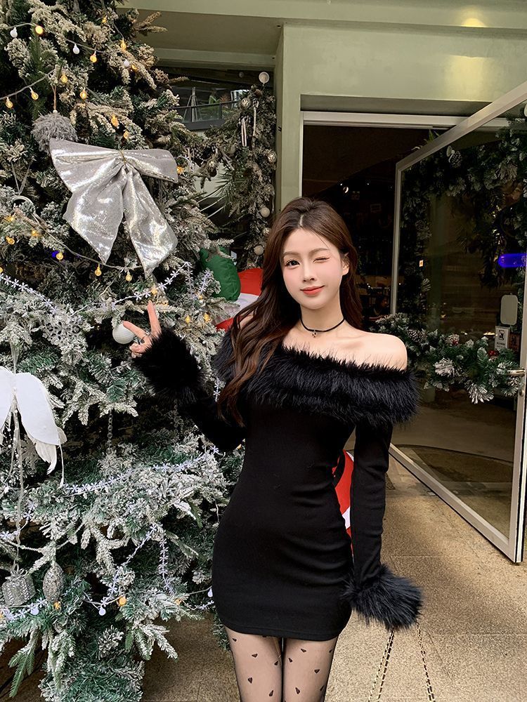 【Dress】クリスマスフェイクファーワンピース W14671