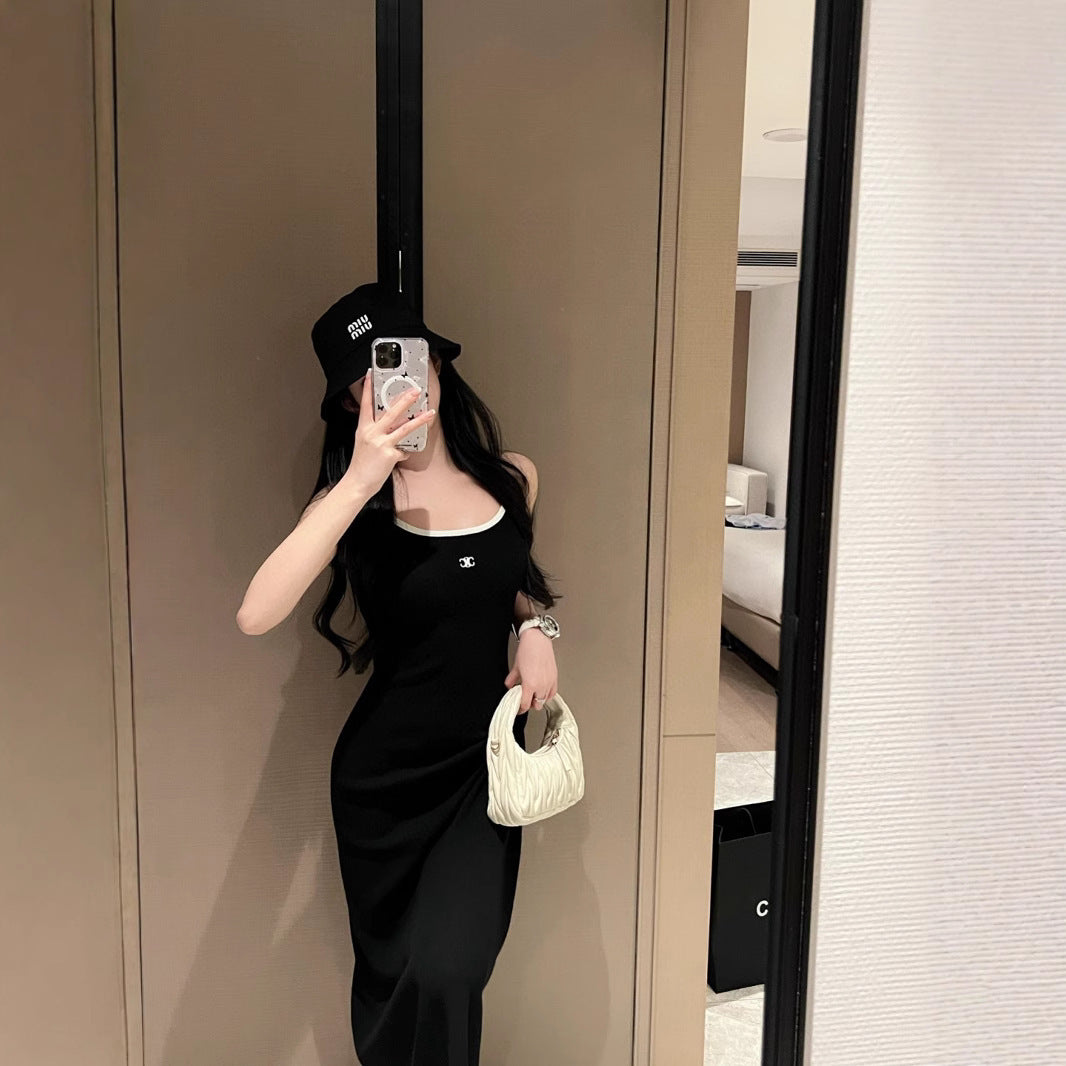 【Dress】サスペンダーアイスシルクニットドレス T01532