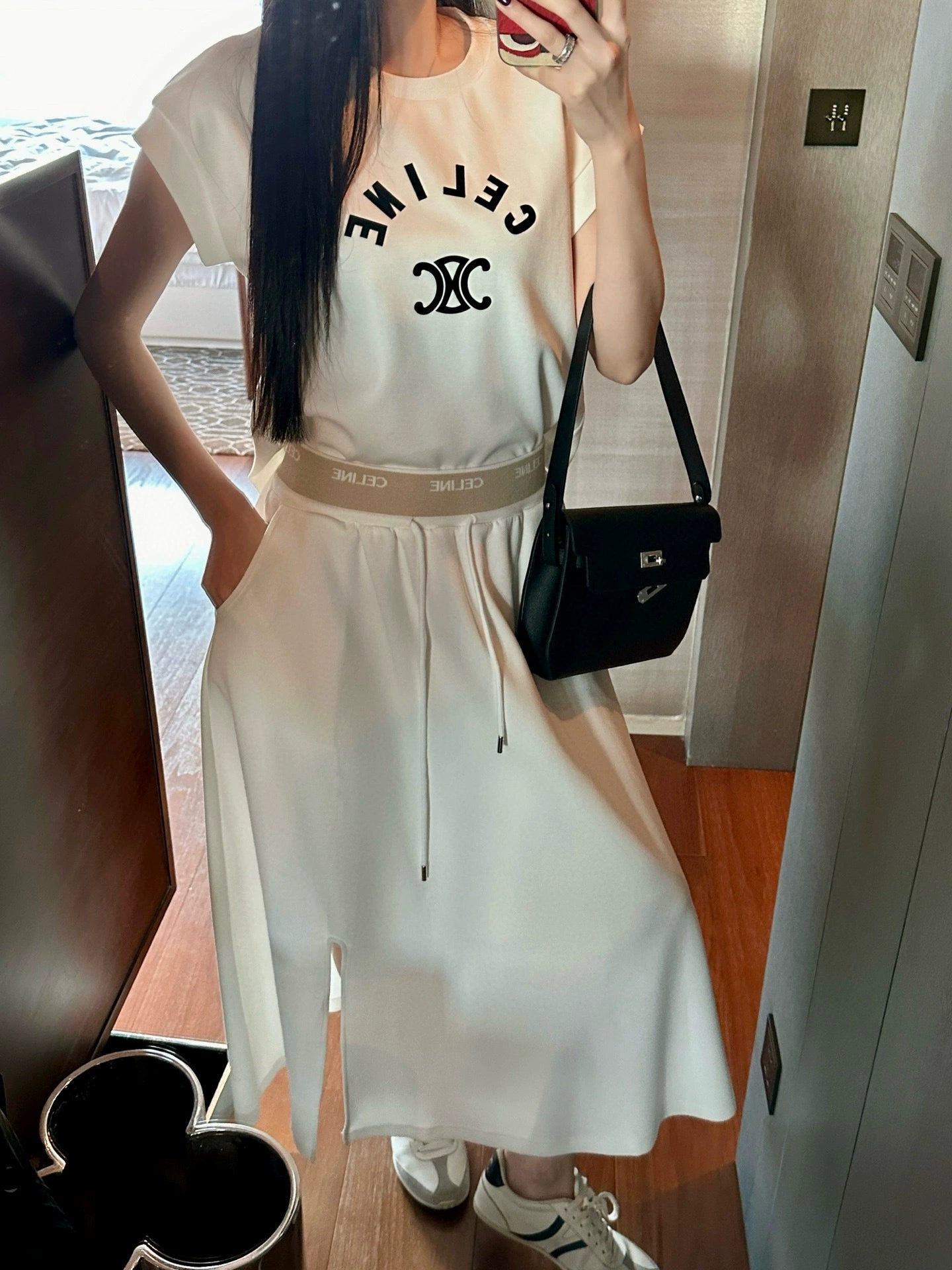 【Set】プリントTシャツ + スリットスカート2点セット T01478