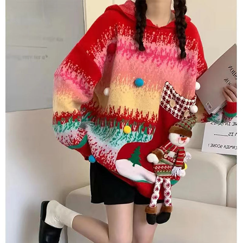 【Tops】可愛いクリスマス風ニットセーター W14622