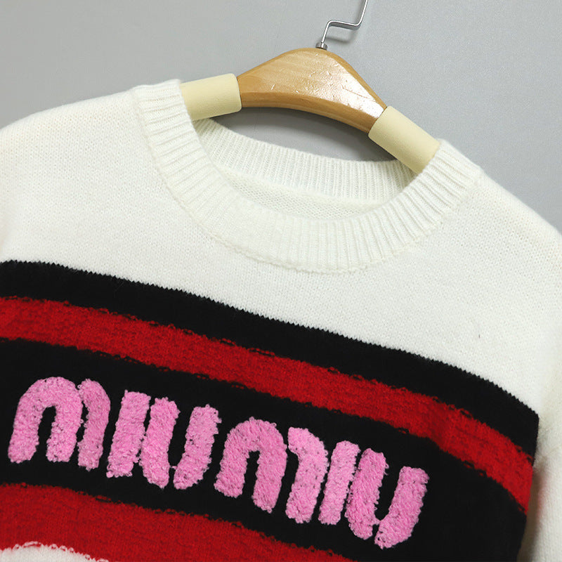 【Tops】2色展開~配色セーター W14755