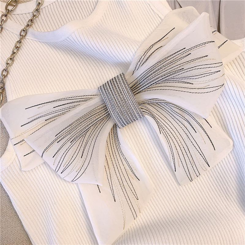 【Tops】リボンニットタンクトップ W7694