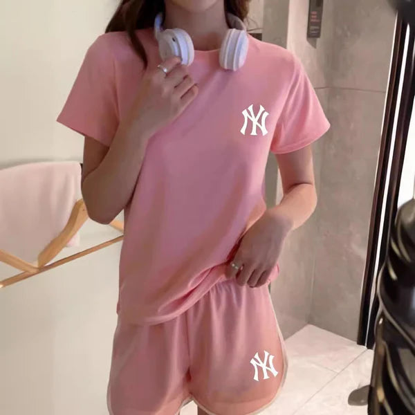 【Set】4色英字柄Tシャツ+ショートパンツ2点セット W12690