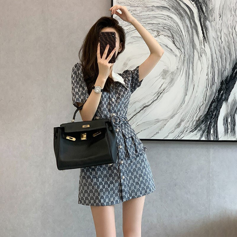 【Dress】低身長方おすすめ~大人可愛いAラインリボン付き膝丈デートワンピース W-0429