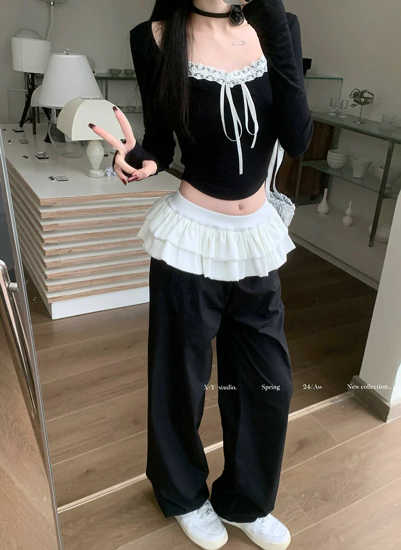 【Bottoms】新入荷~切り替えデザインワイドパンツ W10943