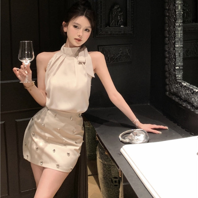 【Set】リボン付きトップス+スカートセット T01393