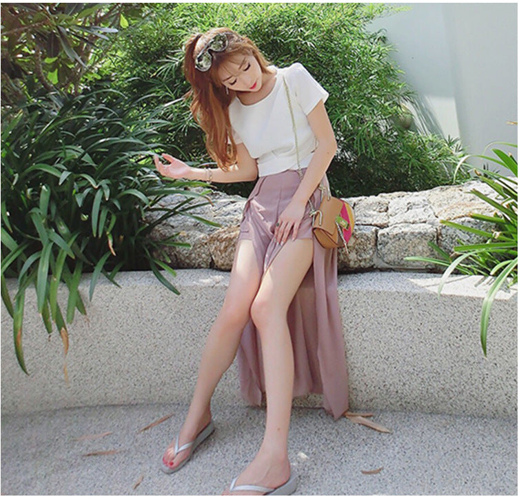 【Bottoms】3色展開シフォンワイドパンツ W11523