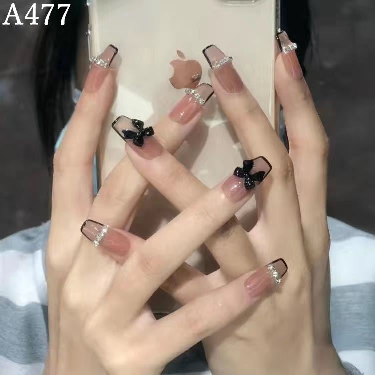 【雑貨】24個セット長い黒ネイル付け爪 Z7366