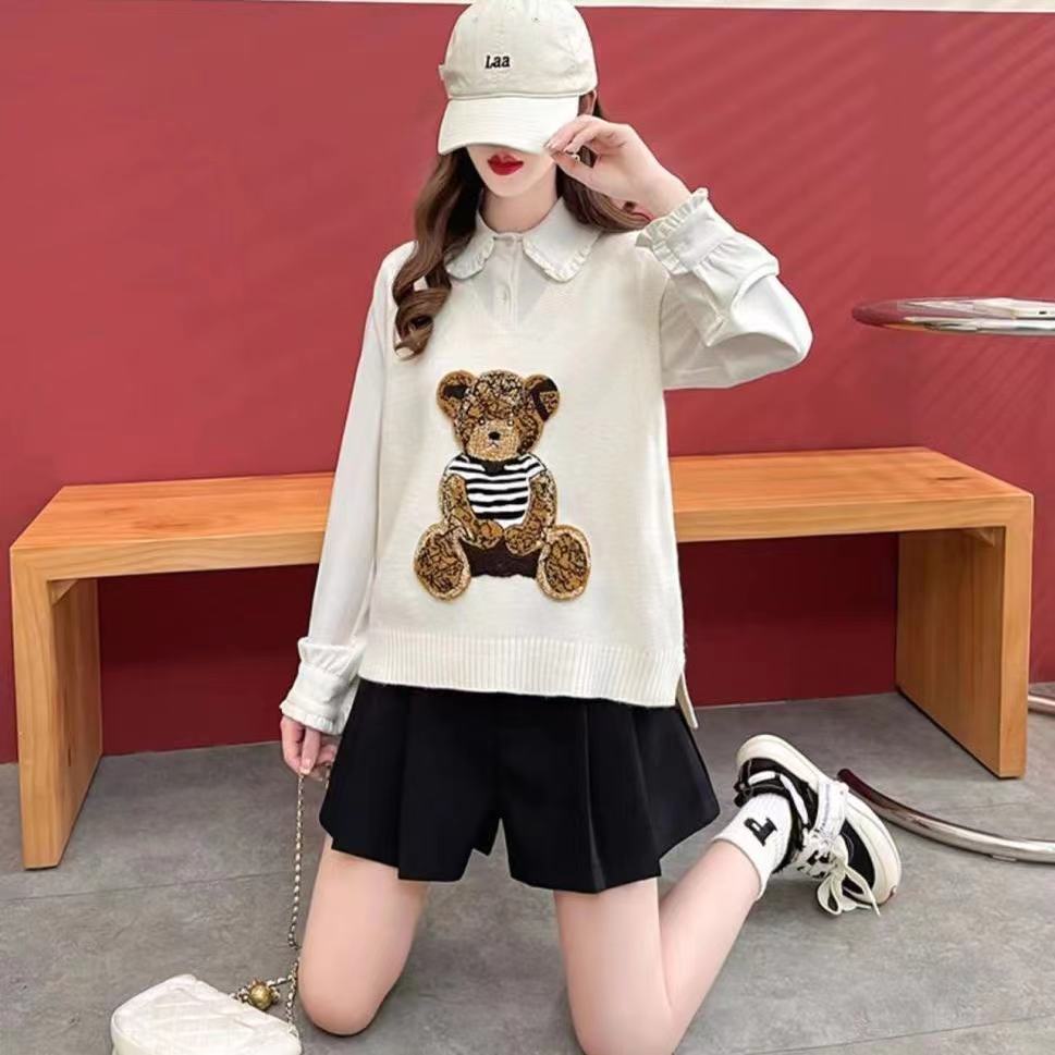 【Tops】新入荷くま柄ニットタンクトップ W8531