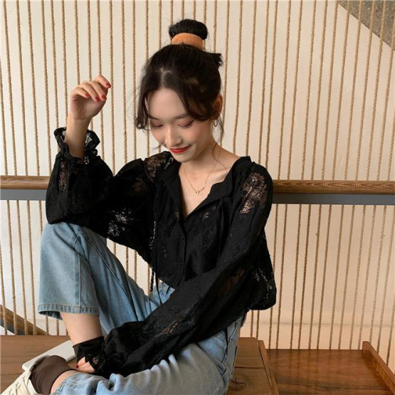 【Tops】ゆったり春秋レースシャツ Z7119