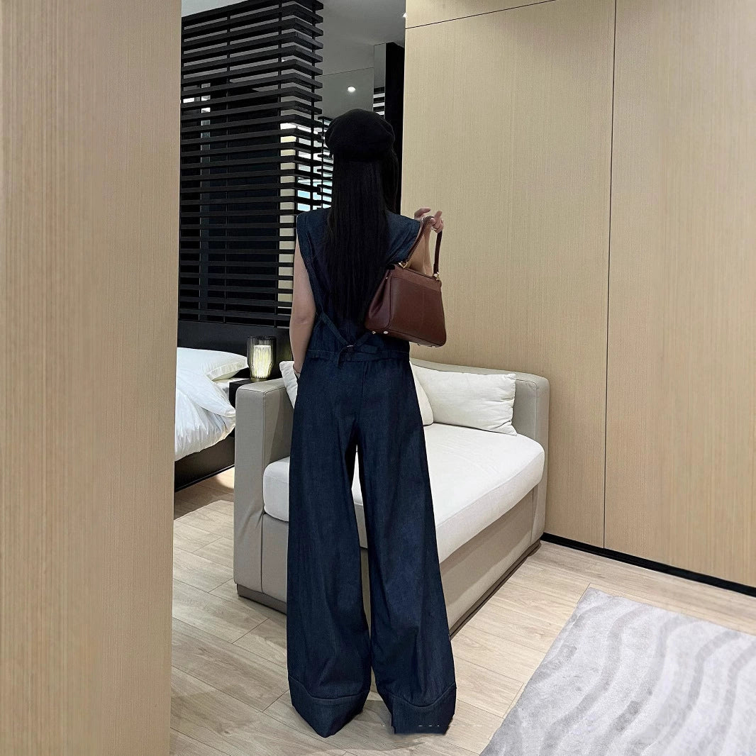 【Set】ビーズデニムスーツベスト+ストレートパンツセット T01480