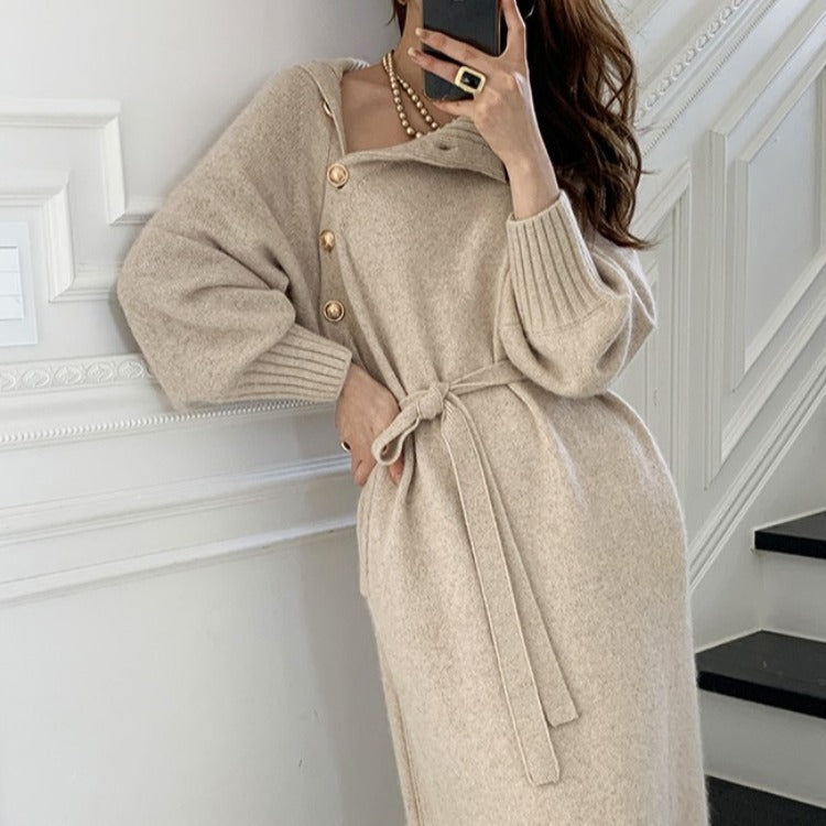 【Dress】新入荷~ボタンデザインニットワンピース W9487