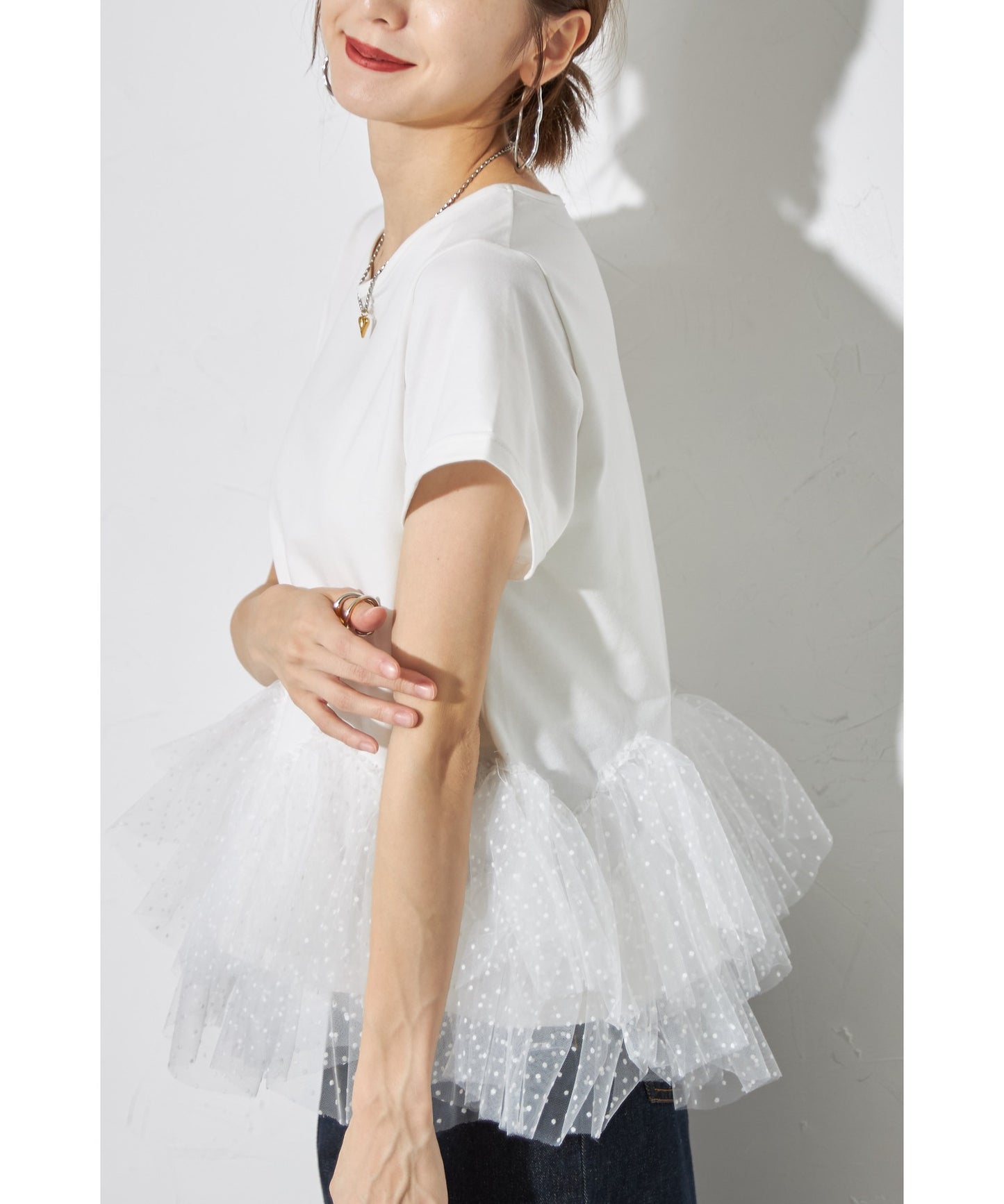 【Tops】スプライスメッシュTシャツ T01671