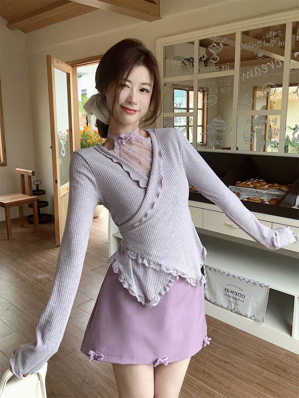 【Set】レーストップス+スカート2点セット T01372