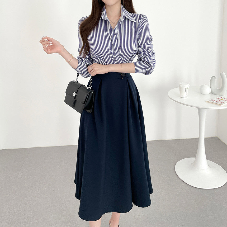 【Dress】フェイクレイヤード通勤シャツワンピース Z6792
