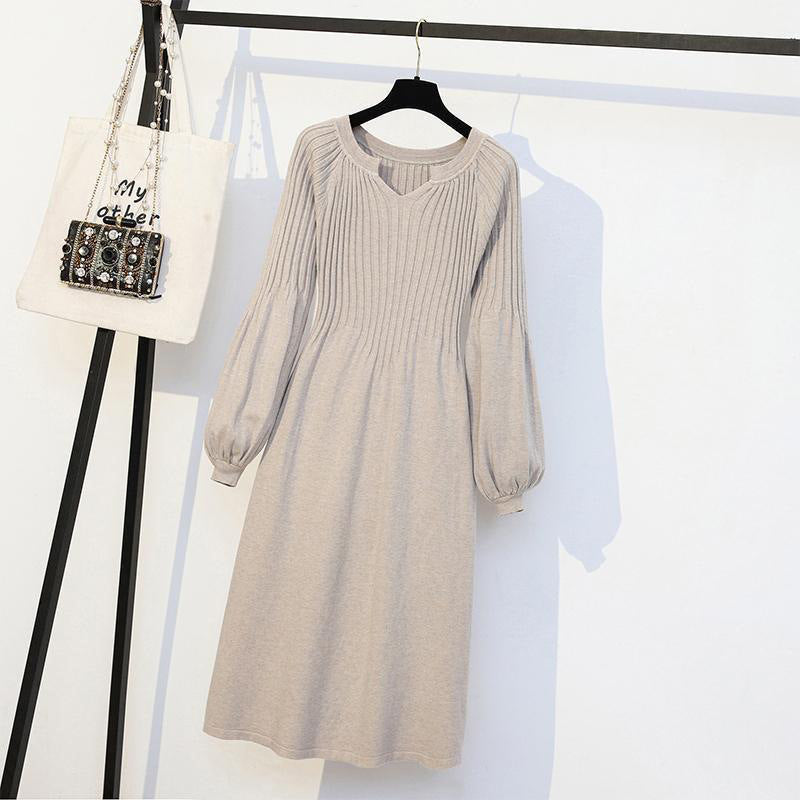 【Dress】ランタンスリーブニットワンピース W9490