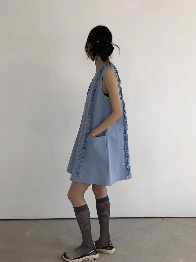 【Dress】パッチワークフリルベストドレス T01687