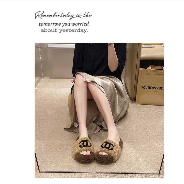 【Shoes】配色ファースリッパ W13366