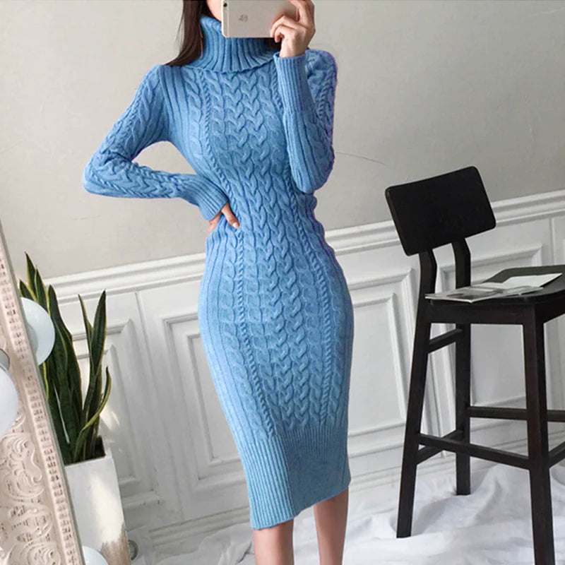 【Dress】4色展開ハイネックタイトニットワンピース W7969