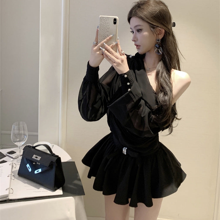 【Set】リボン付きトップス+ミニスカートセット T01383