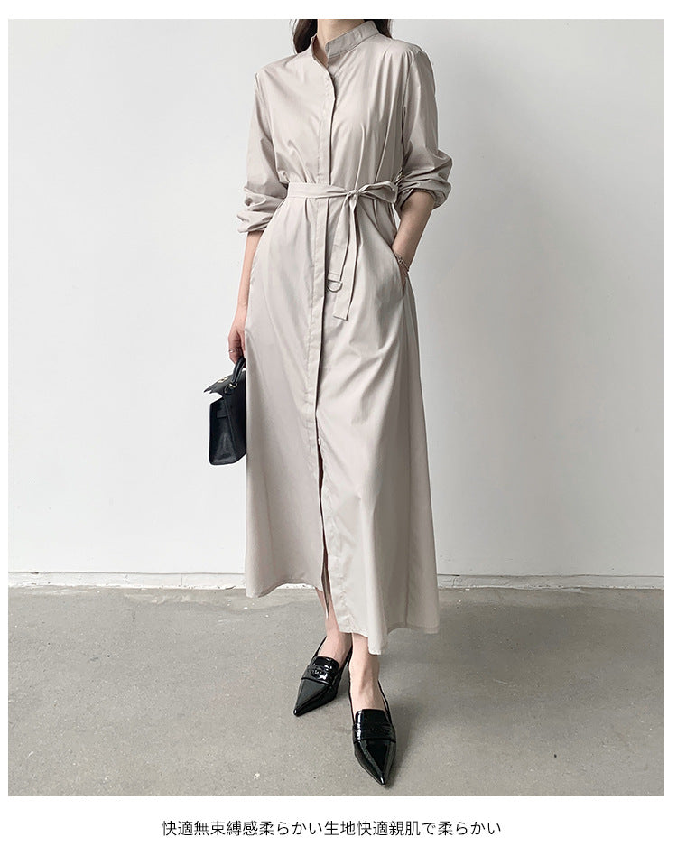 【Dress】高級感~フェミニン春秋ロング丈シャツワンピース W7659