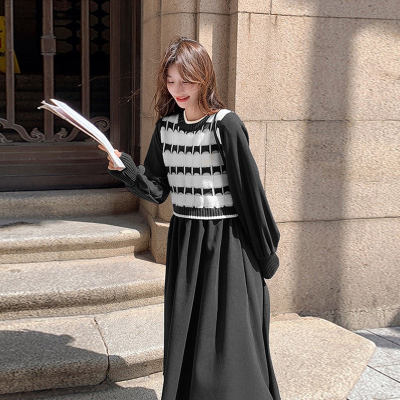 【Dress】ニット切替ワンピース Z8293