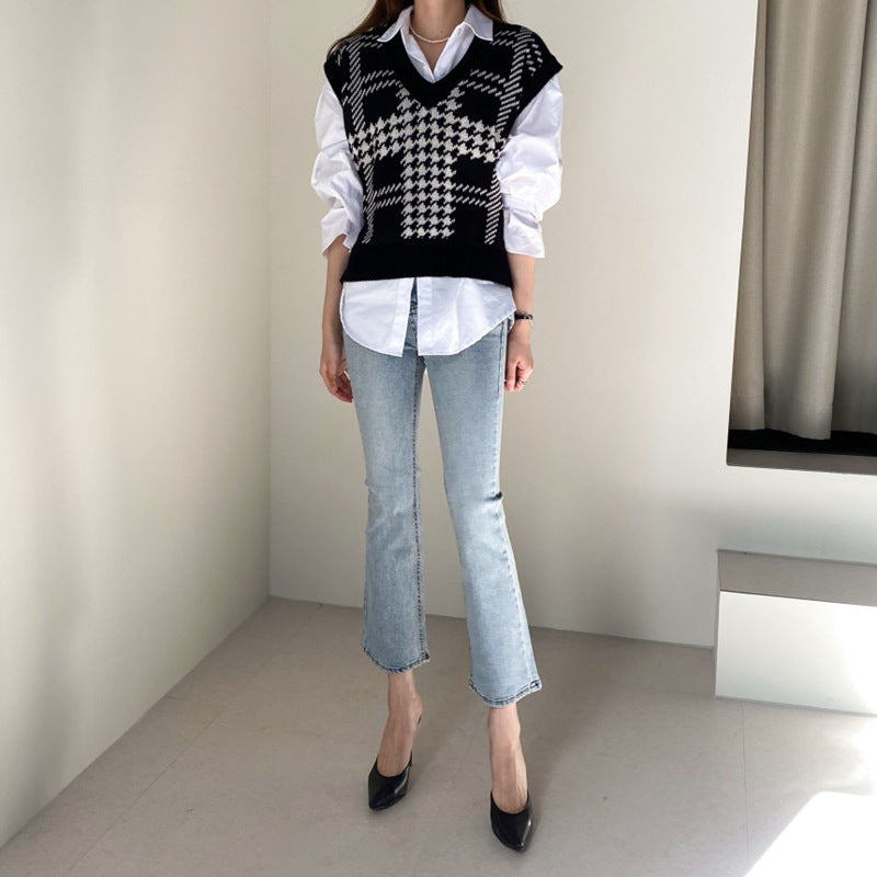 【Outer】2色展開ニットベスト W13777