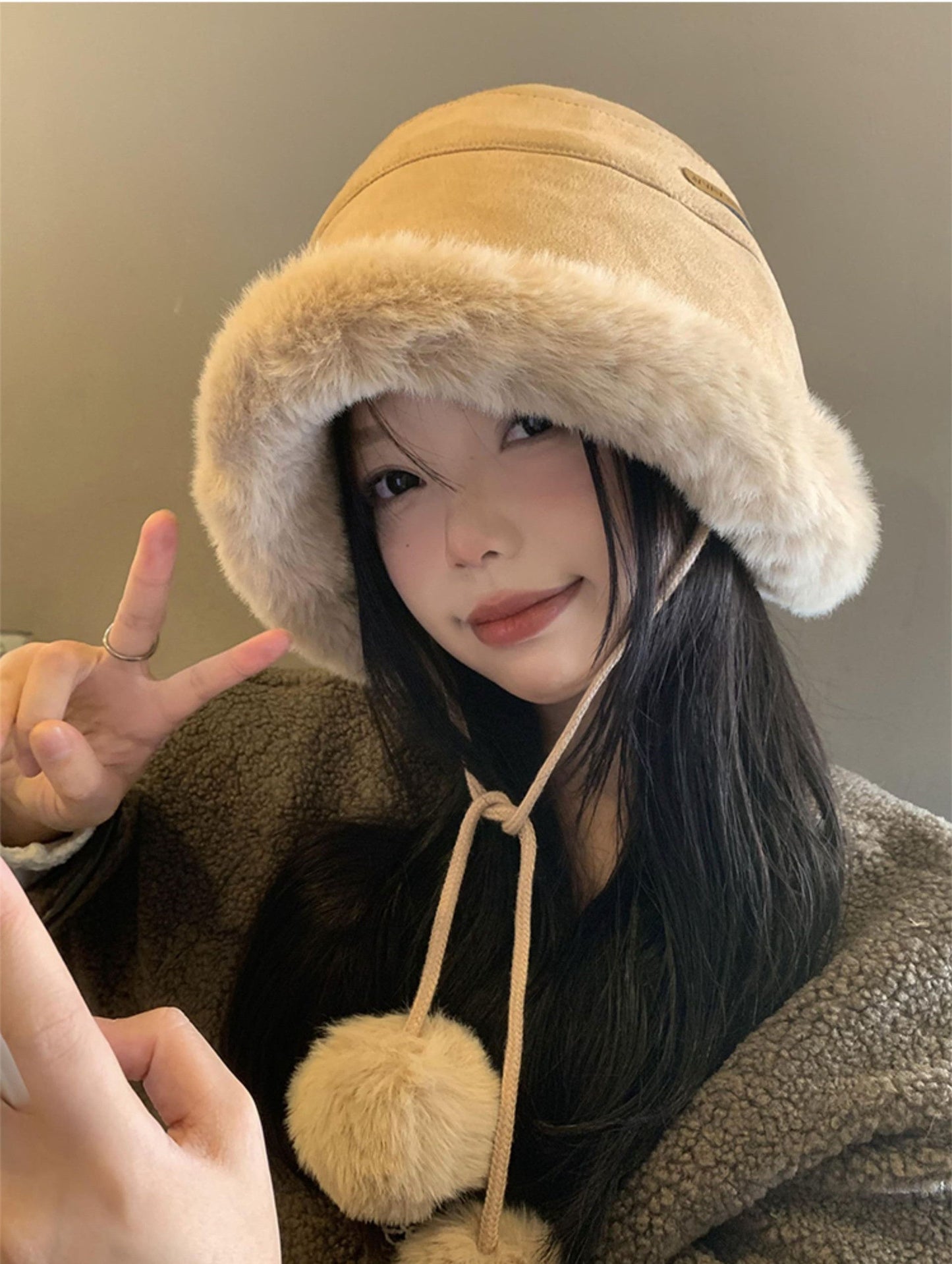 【雑貨】ファーデザインバケットハット W9632