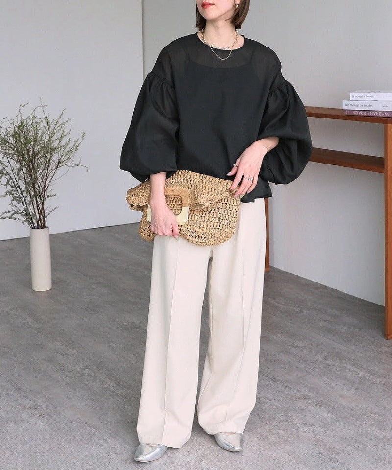 【Tops】2色展開透け感シャツ W11861