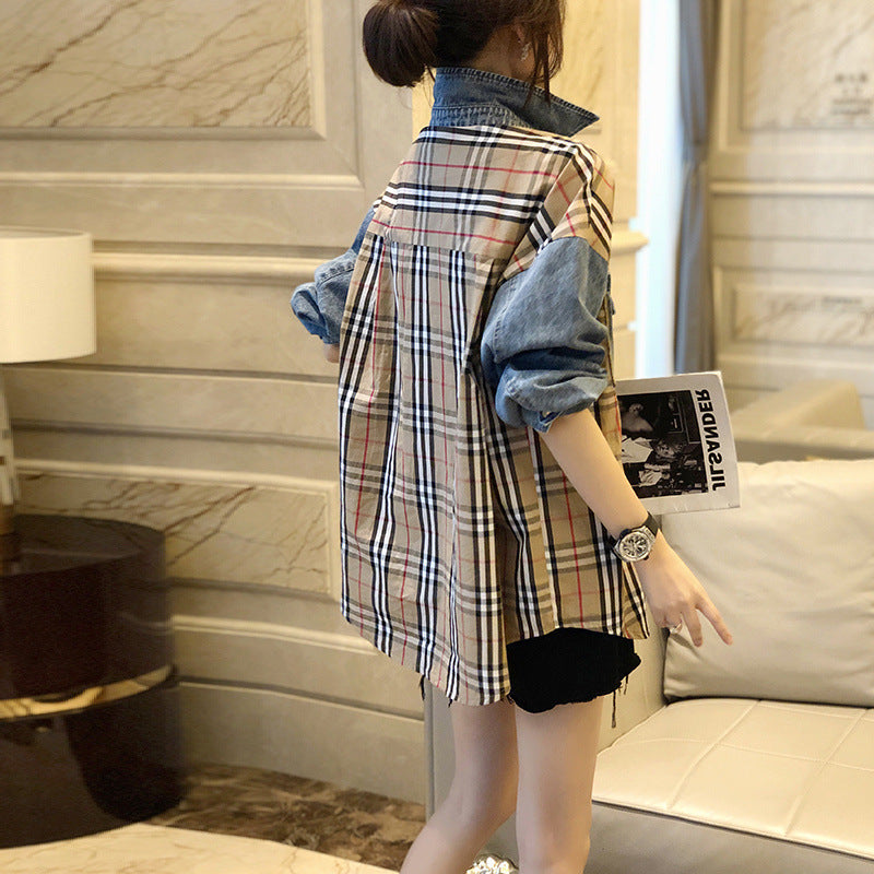 【Tops】チェック柄切替デザインシャツ Z7494