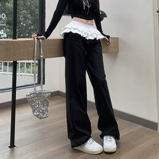 【Bottoms】新入荷~切り替えデザインワイドパンツ W10943