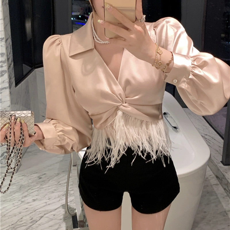 【Tops】ファーデザインシャツ W9821