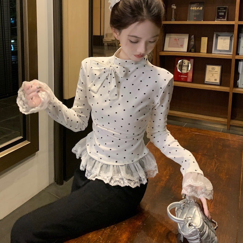 【Tops】レースドット柄Tシャツ T01351