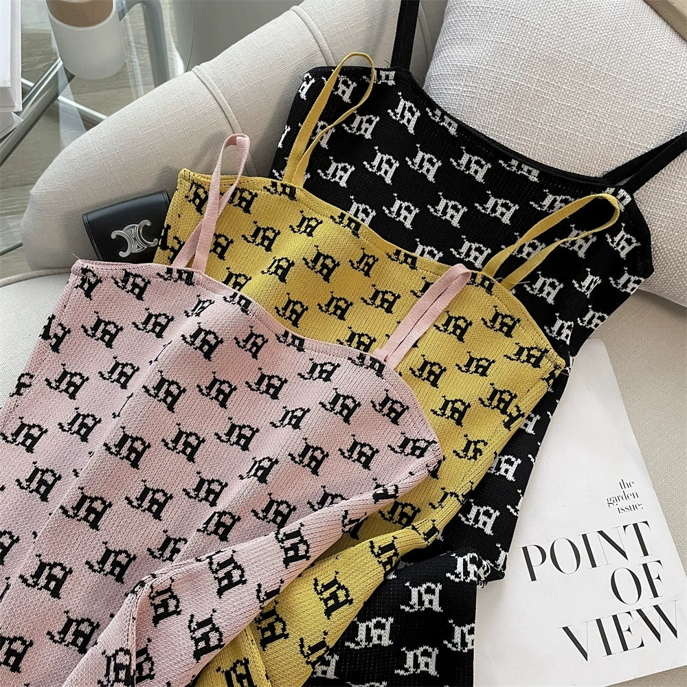 【Set】カーディガン+ キャミワンピ重ね着セット W11139