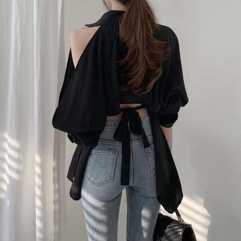 【Tops】バックレース春秋シャツ Z7684