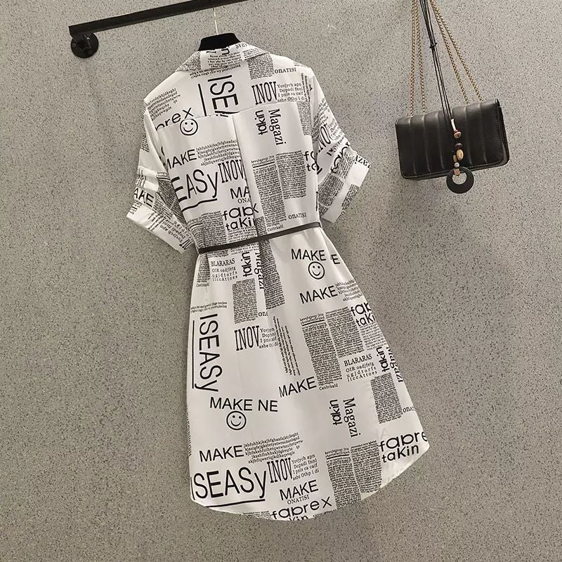 【Dress】一目ぼれ~レディースオシャレ配色ゆったりシャツワンピース体型カバー W-6638