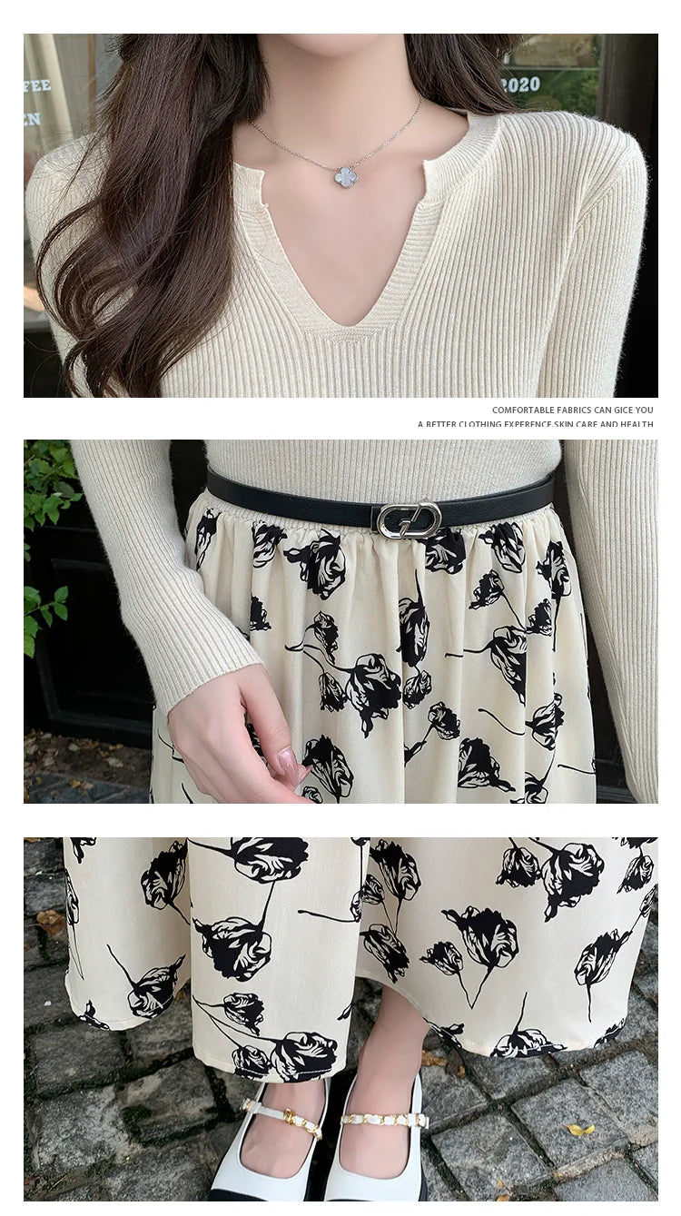 【Dress】フラワーニットワンピース W9676