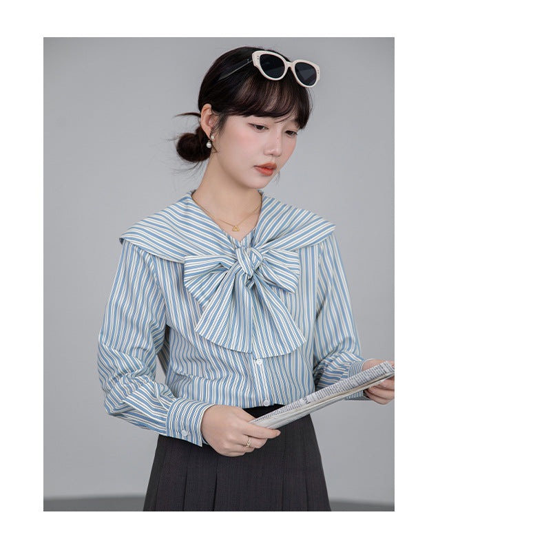 【Tops】リボンストライプシャツ T01609