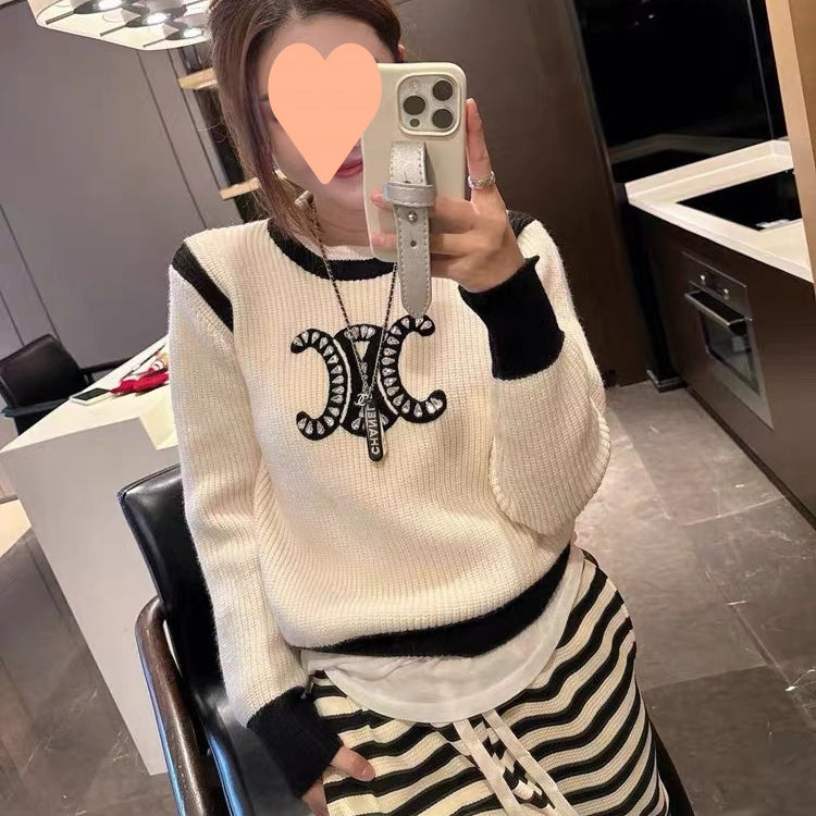 【Tops】配色ニットセーター2色 T01238