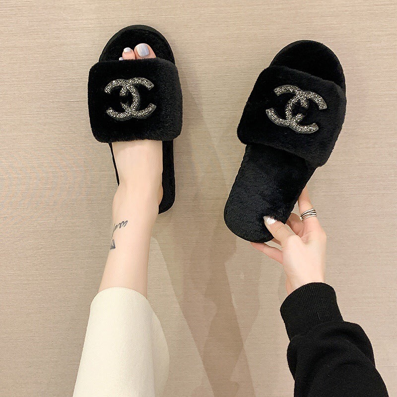 【Shoes】5㎝厚底ファースリッパ W13388
