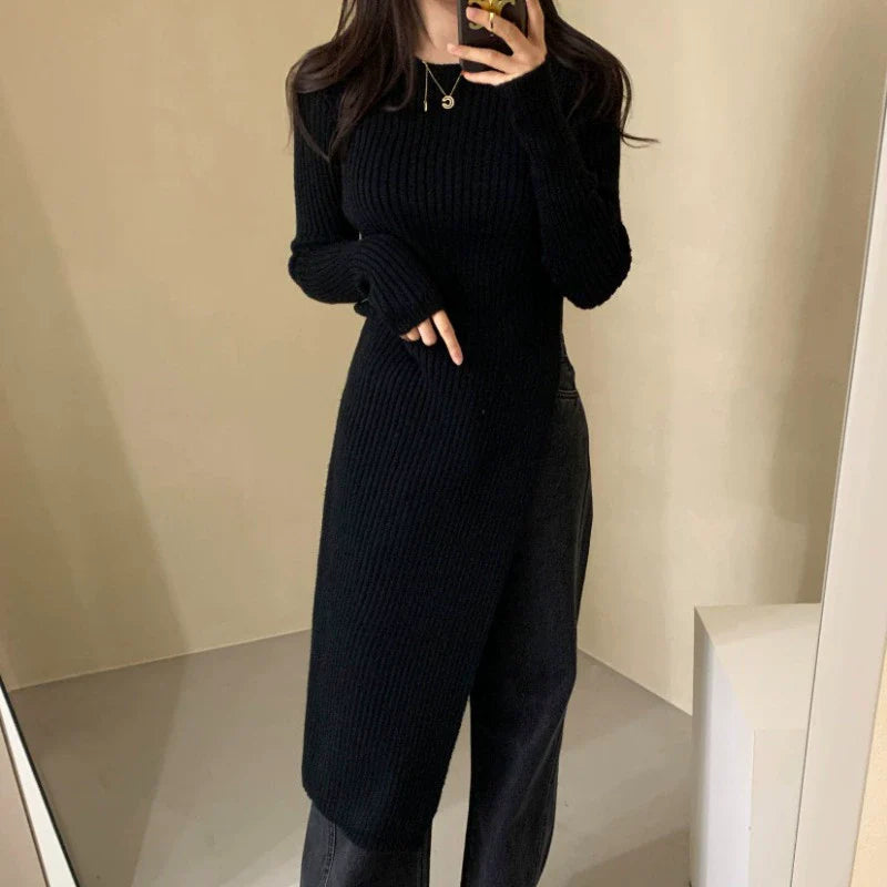 【Dress】スリットニットワンピース W9318